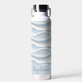 Botella De Agua Blue Winter  Snowfall Wave Personalized Pattern