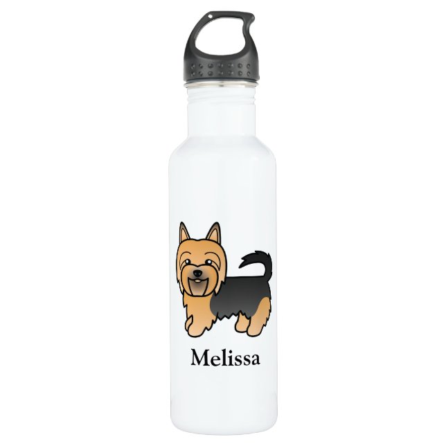 Botella De Agua Blue Y Tan Australian Terrier Cartog Dog & Name (Anverso)