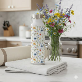 Botella De Agua Blue Yellow Pink Floral Wildflower