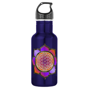 Botella De Agua Blume des Lebens - LOTUS BLÜTE naranja violett