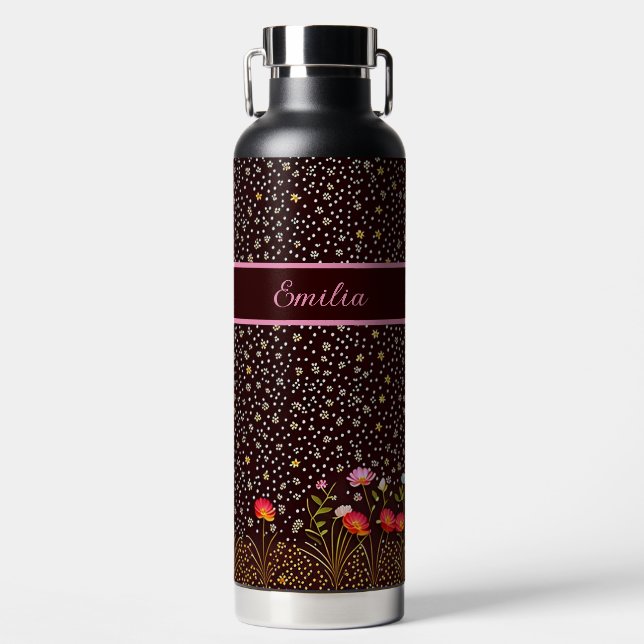 Botella De Agua Blumen Muster mit Blumenwiese am Rand (Delantero)