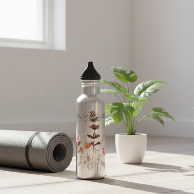 Botella De Agua Blush Botanical Paper Flowers"A GIFT Just For You" (Subido por el creador)