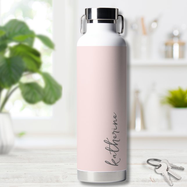 Botella De Agua Blush Rosa Simple Tu Nombre (Blush Pink Simple Script Your Name Water Bottle)
