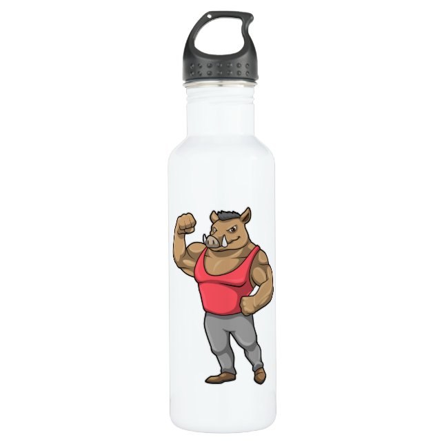 Botella De Agua Boar Bodybuilder Músculos de Construcción de Cuerp (Anverso)