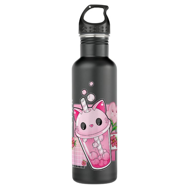 Botella De Agua Boba Tea Cat Bubble Tea Kawaii Anime Chica japonés (Anverso)
