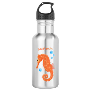 Botella De Agua Bóbulas de caballito de mar naranja personalizado