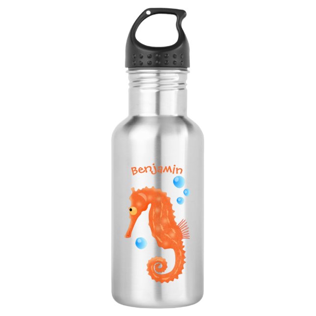 Botella De Agua Bóbulas de caballito de mar naranja personalizado  (Anverso)