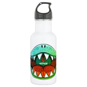 Botella De Agua Boca de Dinosaurio Azul Verde Nombre Niños