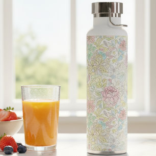 Botella De Agua Boceto de Acuarela Floral Pastel