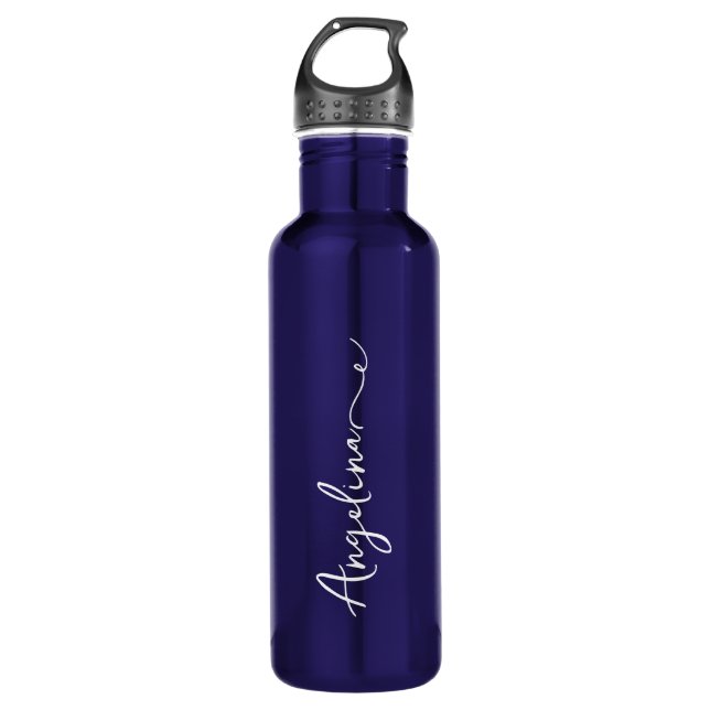 Botella De Agua Boda azul de guión de nombre personalizado (Anverso)
