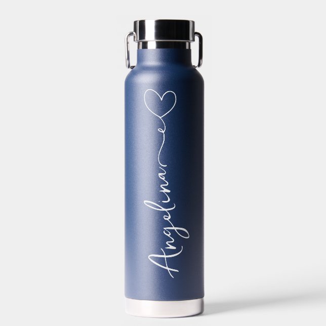 Botella De Agua Boda azul de guión de nombre personalizado (Delantero)