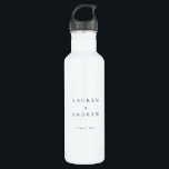 Botella de agua Boda azul de la Marina<br><div class="desc">Personalizado/personalizar una botella elegante de agua de boda con texto de la marina.</div>
