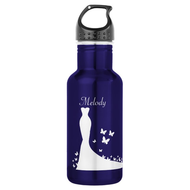 Botella De Agua Boda Bridal Blue y White (Anverso)