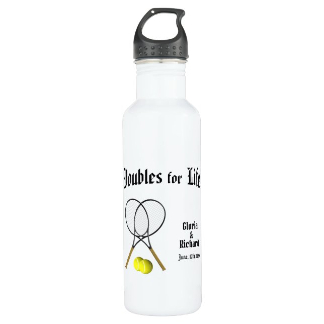 Botella De Agua Boda de tenis en Doubles for Life (Anverso)