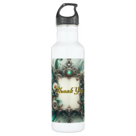 Botella De Agua Boda Floral Steampunk Green y Silver