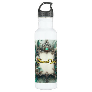 Botella De Agua Boda Floral Steampunk Green y Silver