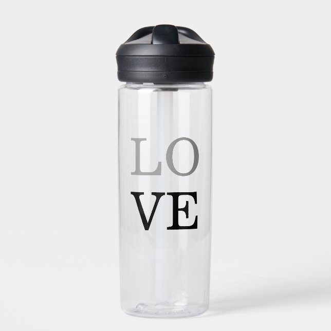 Botella De Agua Boda Gray Black Script Love (Delante)