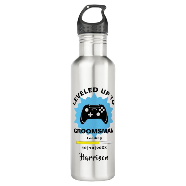 Botella De Agua Boda Groomsman Leveling Up Gamer Fun (Anverso)