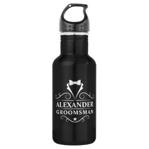 Botella De Agua Boda Groomsman Tuxedo Tie Black