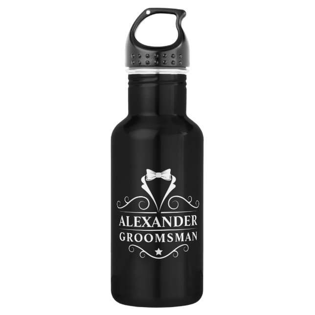 Botella De Agua Boda Groomsman Tuxedo Tie Black (Anverso)