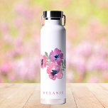 Botella De Agua Boda Minimalista moderno Floral rosa<br><div class="desc">Botella de agua Minimalista Boda rosada floral. Personalice con estilo su nombre personalizado.</div>