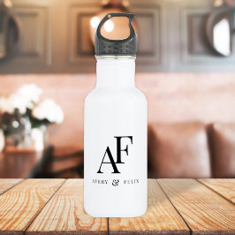 Botella De Agua Boda Monograma Elegante Minimalista simple