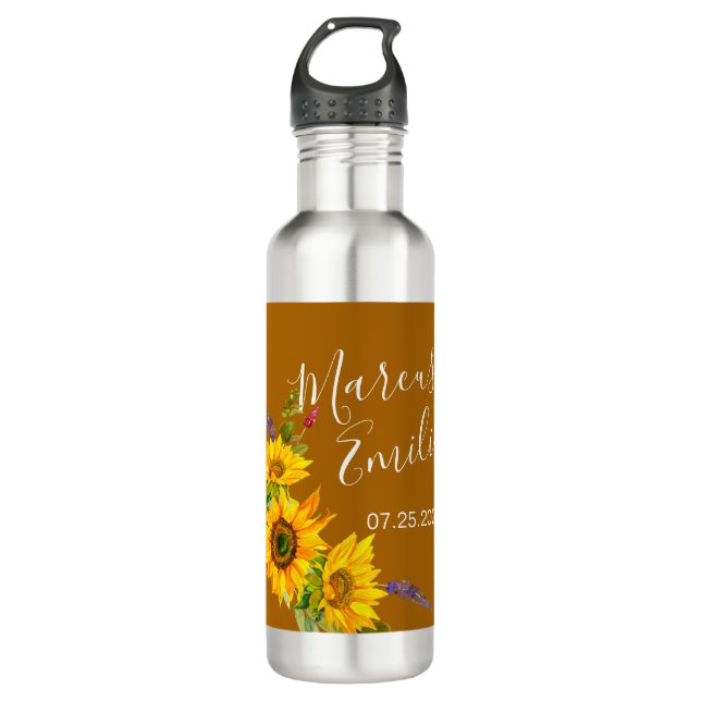 Botella De Agua Boda personalizada de girasoles de otoño (Anverso)
