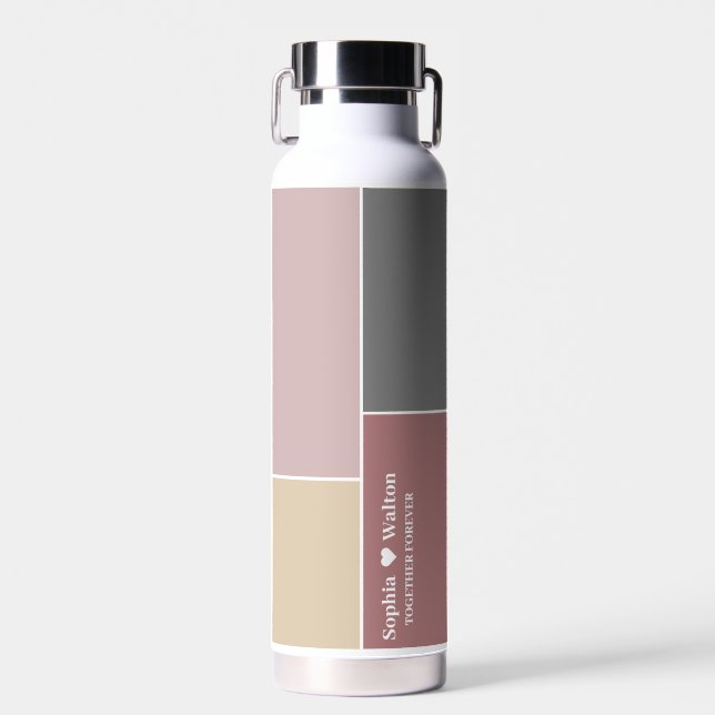 Botella De Agua Boda Personalizado Moderno Nombre Pareja Con Amor (Delantero)