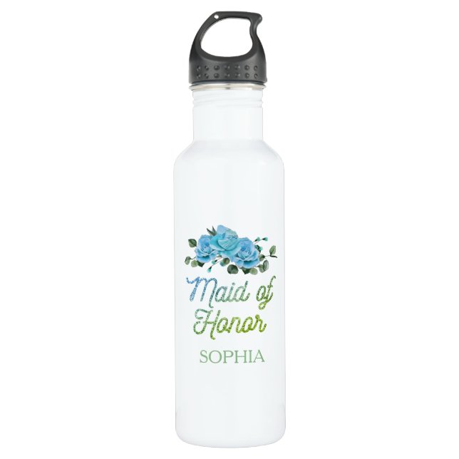 Botella De Agua Boda único Rosas Rustic Blue con honores (Anverso)