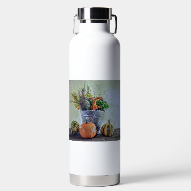 Botella De Agua Bodegón de otoño con calabazas, flores (Delantero)