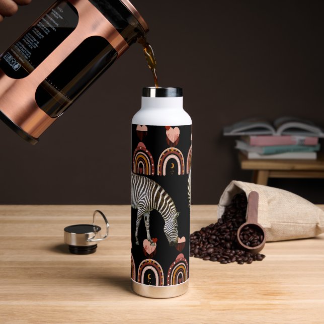 Botella De Agua Boho Bohemian Animals Rainbows arte moderno Zebras (Café)