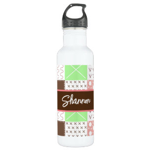 Botella De Agua Boho Brown, Burgundy, Green y Mauve Whimsical