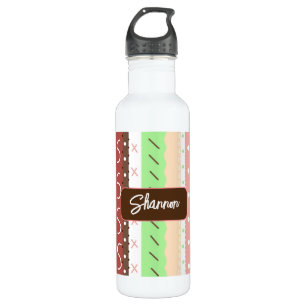 Botella De Agua Boho Brown, Burgundy, Green y Mauve Whimsical