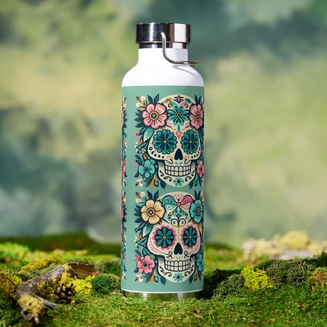 Botella De Agua Boho Calaveras de Azúcar (Al aire libre (girado))