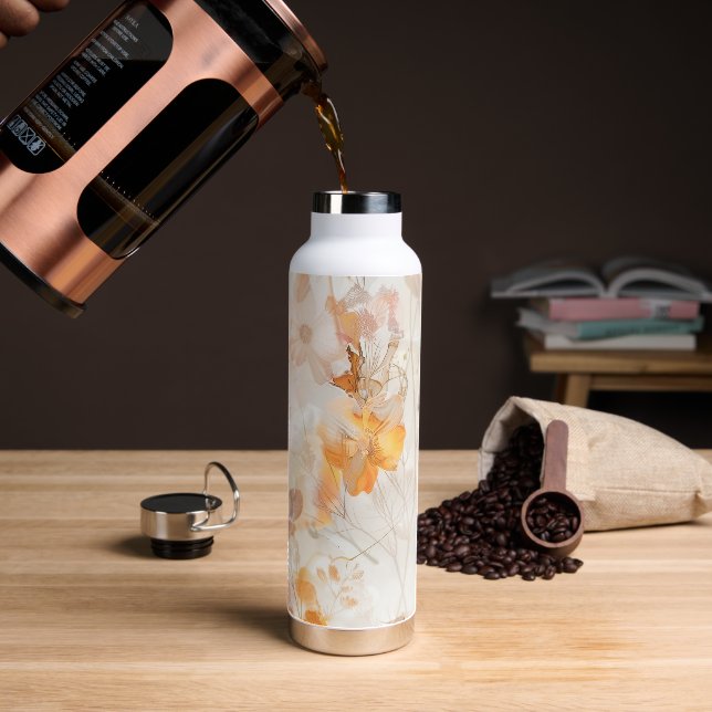 Botella De Agua Boho Chic Floral Acuarela (Café)