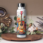 Botella De Agua Boho Country Western Floral Guitar Añadir nombre<br><div class="desc">Botella de agua de guitarra.</div>