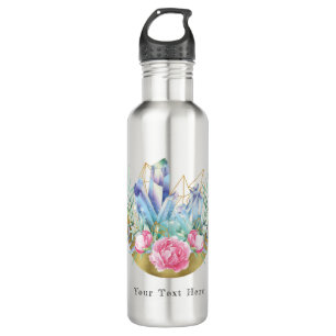 Botella De Agua Boho Crescent Moon Crystal Cluster Moda de rosas r