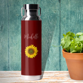 Botella De Agua Boho Floral Peeking Sunflower Red
