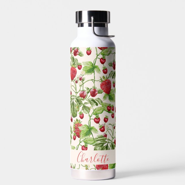 Botella De Agua Boho Fresa Verde Frutal Nombre Personalizado (Izquierdo)