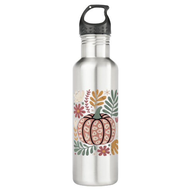 Botella De Agua Boho Leopard Pumpkin Fall � Retro Autumn Floral Ha (Anverso)