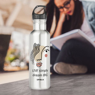 Botella De Agua Boho Line Art Face Live Simplemente Dream Big Name