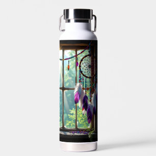 Botella De Agua Boho Purple Dreamcatcher en Ventana