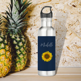 Botella De Agua Boho Sunflower Navy Blue Simple