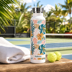 Botella De Agua Boho Tropical Hojas Flores
