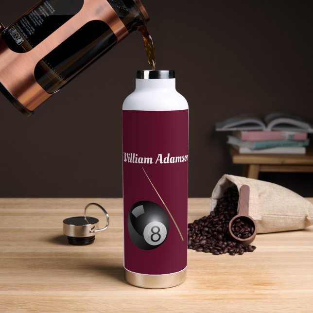 Botella De Agua Bola de billar y taco personalizable  (Café (girado))