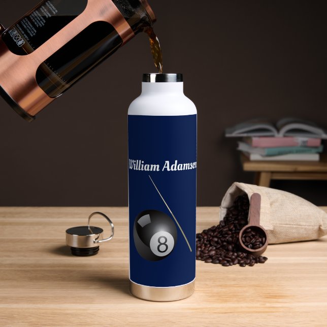 Botella De Agua Bola de billar y taco personalizable  (Café (girado))