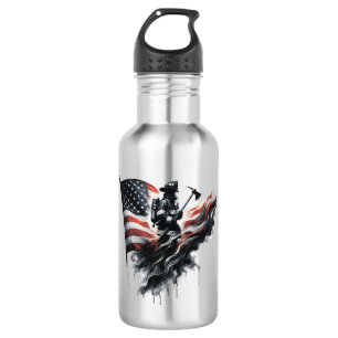 Botella De Agua Bombero americano. Bandera de los Estados Unidos.
