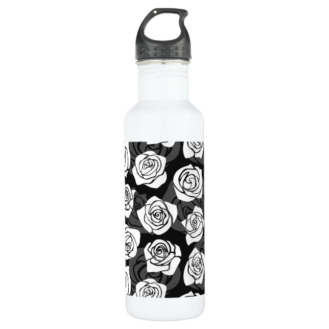 Botella De Agua Bonitas rosas blancas y negras de época (Anverso)