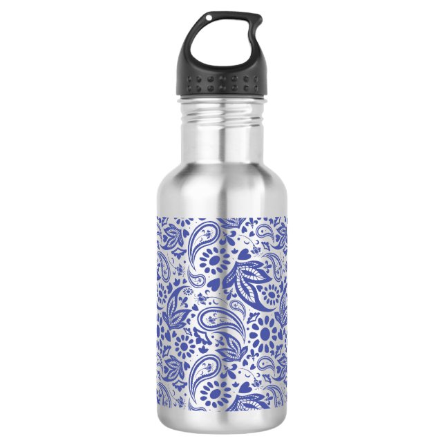 Botella De Agua Bonito Azul Boho Moda Paisley Patrón (Anverso)