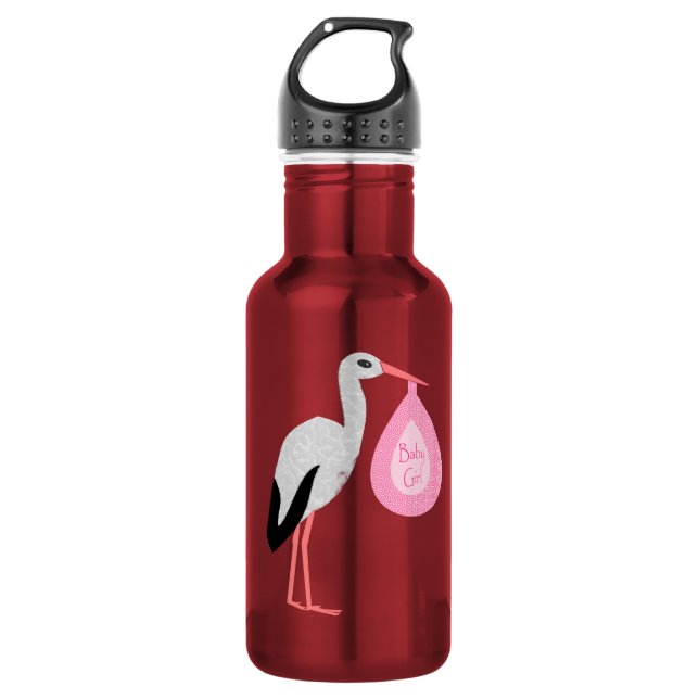 Botella De Agua Bonito Bebé Rosa Stork (Anverso)